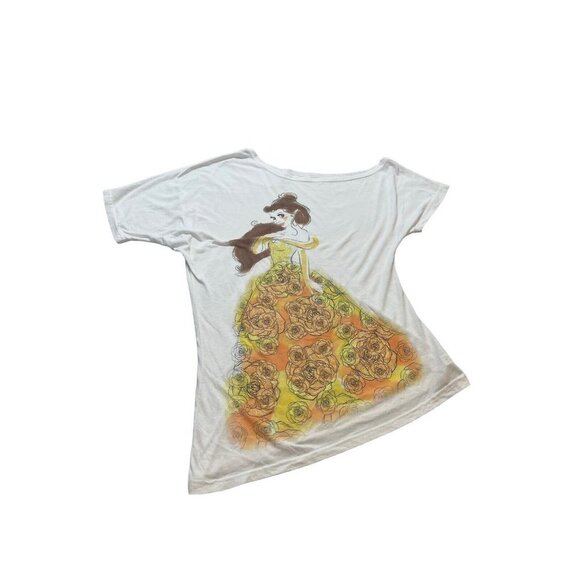 Disney Parks T Shirt Womens L Off The Shoulder Beauty Belle Graphic Glitter Tee - Picture 1 of 7